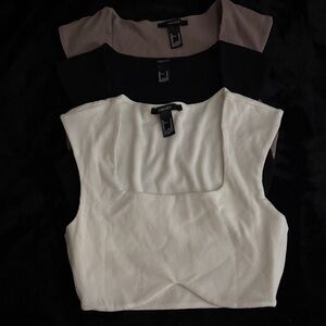 Forever 21 Ribbed Square-Neck Tank Trio in White, Black & Taupe